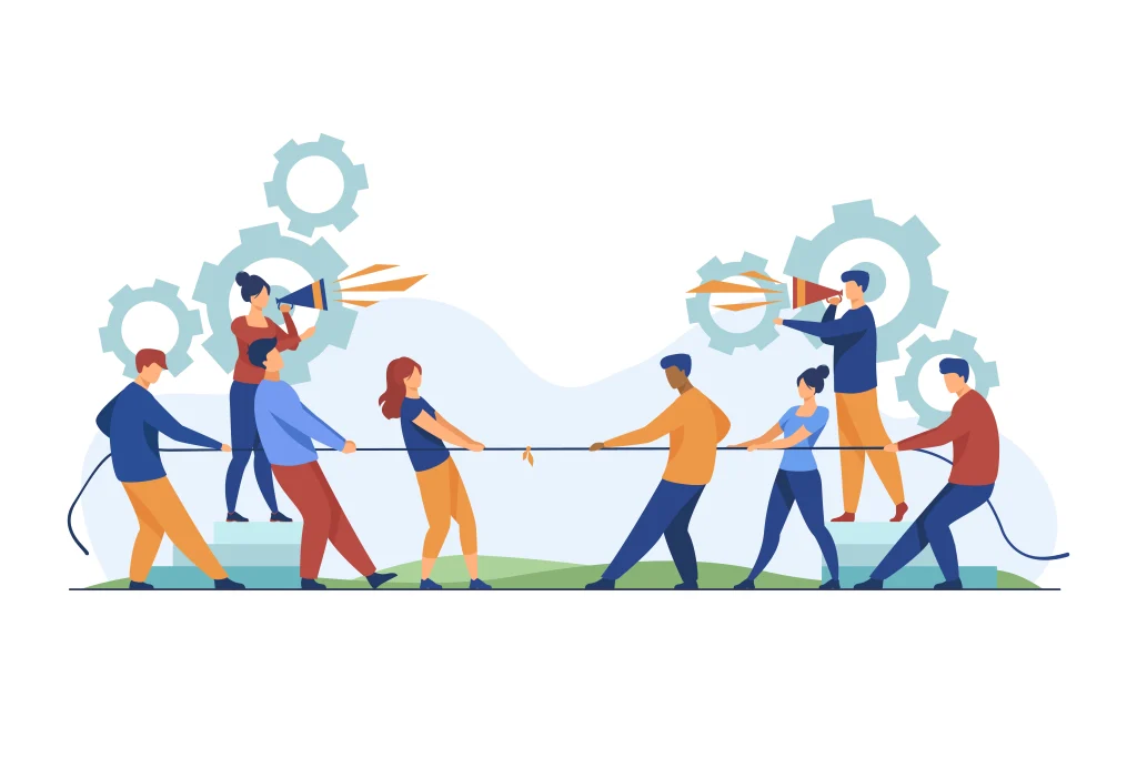 Team building en action : des collègues unis dans un jeu de tir à la corde