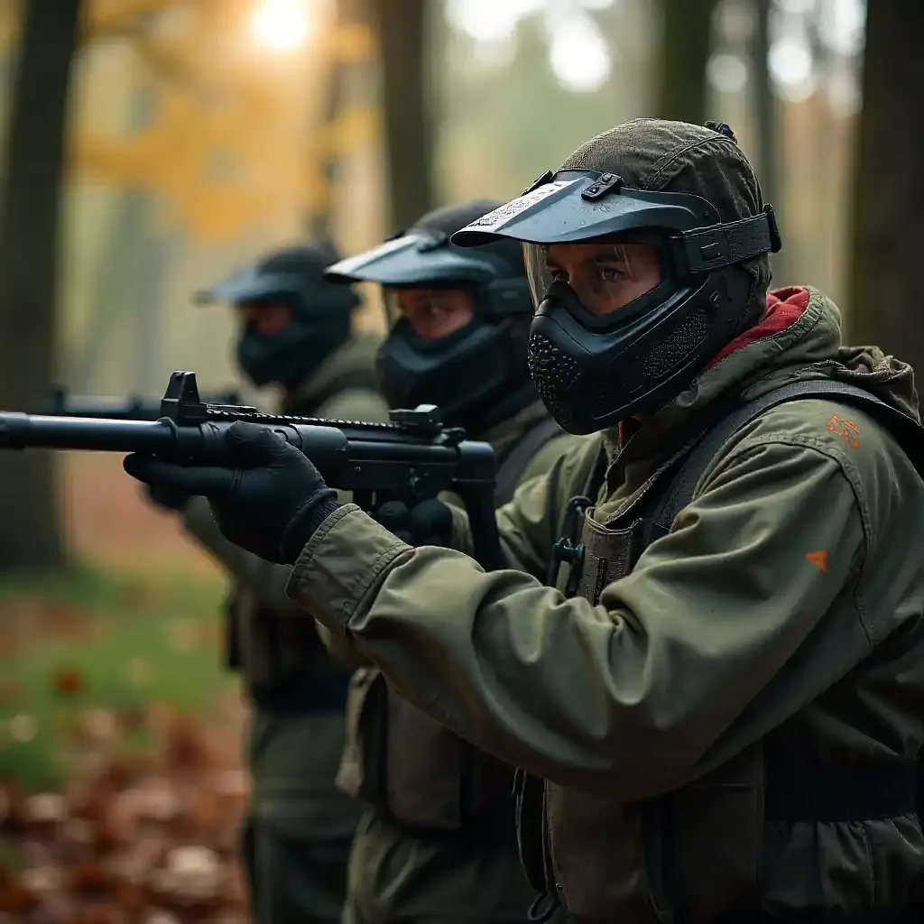 Terrain de paintball en Normandie avec joueurs en action