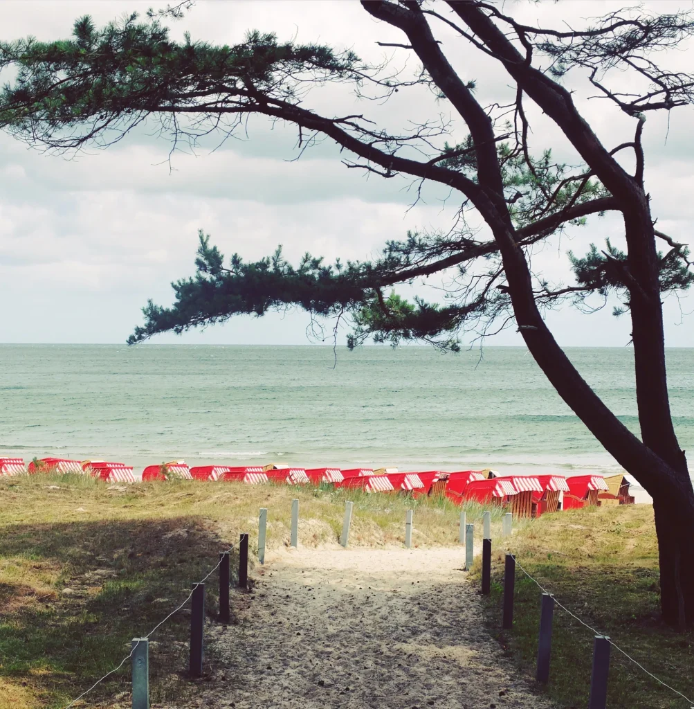 Accès à la plage de Deauville avec des cabines colorées et une vue sur la mer, une activité incontournable en été.