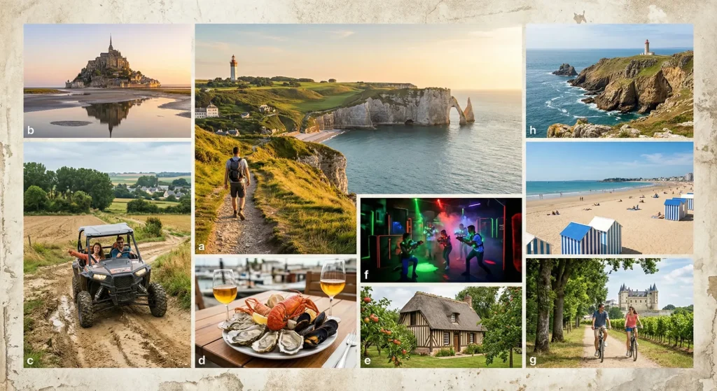 Gemini a dit
Un collage de photos illustrant une variété d'idées de week-ends et d'activités touristiques dans le Grand Ouest de la France.