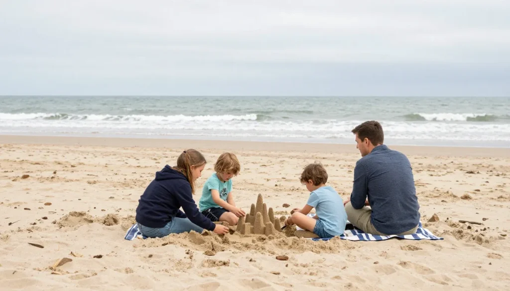 Un famille s'amuse sur une plage